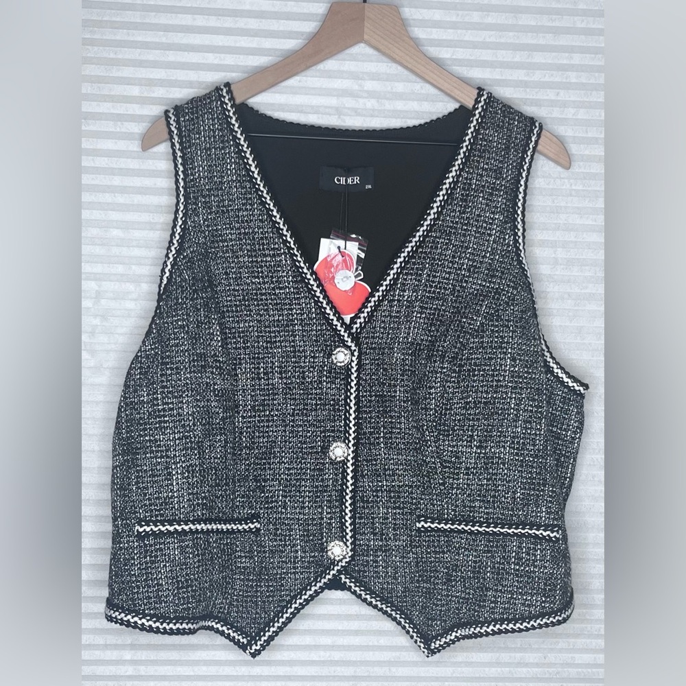 CIDER Tweed Crop Vest Black White Women’s 2XL Academia Preppy Casual Office